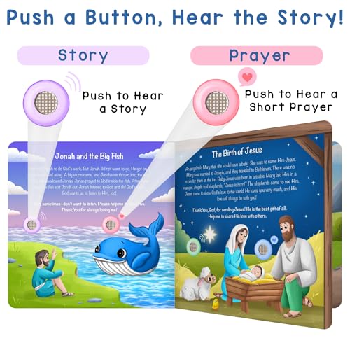 LEARNING BUGS Christian Bible Stories – 13 Stories and Prayers for Little Ones, Musical Books for Toddlers, 28-Button Bible Story Book, Musical Toys for Toddlers 1-3