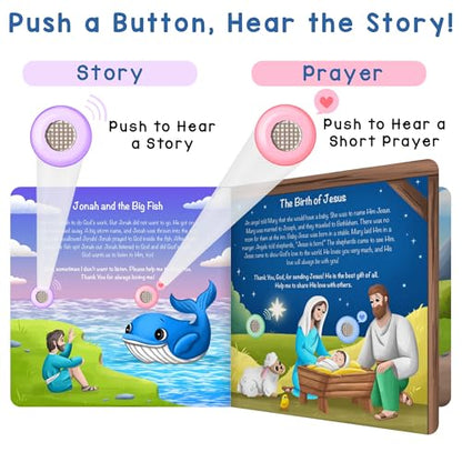 LEARNING BUGS Christian Bible Stories – 13 Stories and Prayers for Little Ones, Musical Books for Toddlers, 28-Button Bible Story Book, Musical Toys for Toddlers 1-3