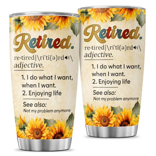 Retirement Gift Tumbler for Women Men, Funny Definition Print Stainless Steel Travel Cup, 20oz Insulated Coffee Mug, Sunflower Design, Ideal for Retiree Birthday Celebration - color: Retirement Life P5