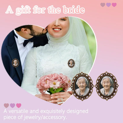 Wedding Double Picture Frame Brooch for Bride Grooms Boutonniece Pin for Wedding Bouquet - color: Color D