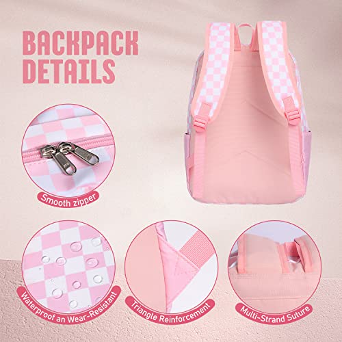 UREYMX Checkered Backpack - School Backpack for Kids, Large Capacity, Waterproof, Lightweight, Black - color: 3 in 1 Pink and White Plaid