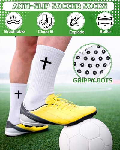Chicingyou 12 Pairs Cross Grip Soccer Socks, Philippians 4:13 Bible Verse Christian Anti Slip Football Socks for Men Women - color: White
