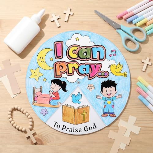 Glenmal 24 Pack 9" Color Your Own When Can I Pray Cardstock Wheels Craft Kits DIY Activity for Learning Creativity Make Your Own Prayer Jesus Coloring Wheel Cards Sunday School DIY Art Activities Gift - style: When Can I Pray