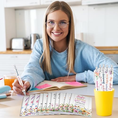 Wxiben Spanish Bible Verse Gifts for Women 24 Pcs Inspirational Scripture Pens Notebook Christian Floral Ballpoint Pens Journals Religious Faith Gifts for Prayer Sunday School Church Christmas - style: Spanish Bible Verse