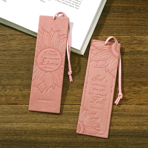 2 Pcs Sunflower Christian Leather Bookmarks for Women, Pink Christian Gifts for Women Book Marks for Reading Women (Pink) - style: Pink