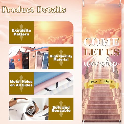 4Pcs Church Banners With Scripture Church Banners for Sanctuary Wall Worship Welcome and Holiday Religious Hanging Backdrop Stairway to Heaven Christian Porch Signs Decors for Churches School - style: Stairway to Heaven