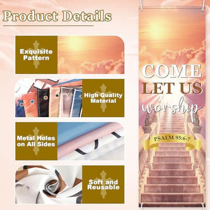 4Pcs Church Banners With Scripture Church Banners for Sanctuary Wall Worship Welcome and Holiday Religious Hanging Backdrop Stairway to Heaven Christian Porch Signs Decors for Churches School - style: Stairway to Heaven