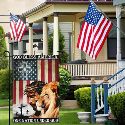 One Nation Under God Patriotic God Bless America Christian American Jesus Garden Flags - 12x18 Double Sided for 4th of July, Memorial Day, Easter Outdoor House Decoration