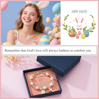 Virgin Mary Cross Bracelet for Girls Granddaughter Christian Jewelry Gift - style: Easter