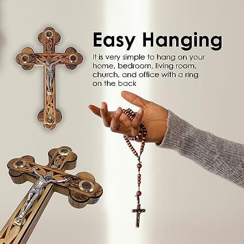 iHoly Land Crafts Mother of Pearl Olive Wood Crucifix Wall Cross, 9" x 6" - size: 9"L x 6"W