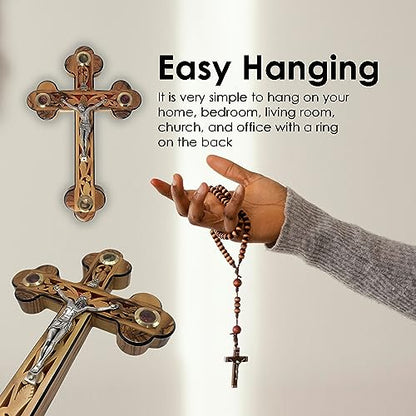 iHoly Land Crafts Mother of Pearl Olive Wood Crucifix Wall Cross, 9" x 6" - size: 9"L x 6"W