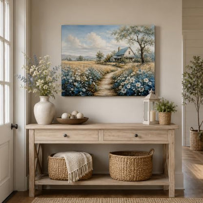 Farmhouse Landscape Framed Canvas Wall Art Wildflower Picture 12x16 Inches - color: Farmhouse Landscape, size: 16"L x 12"W