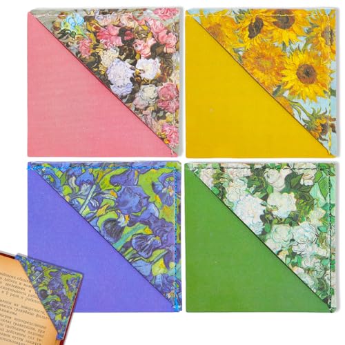 4 Pcs Flower Leather Book Corner Bookmark, Vintage Floral Bookmarks, Cute Book Mark Gifts for School Office Teachers Students Reading Lovers Women Girls - style: Flowers