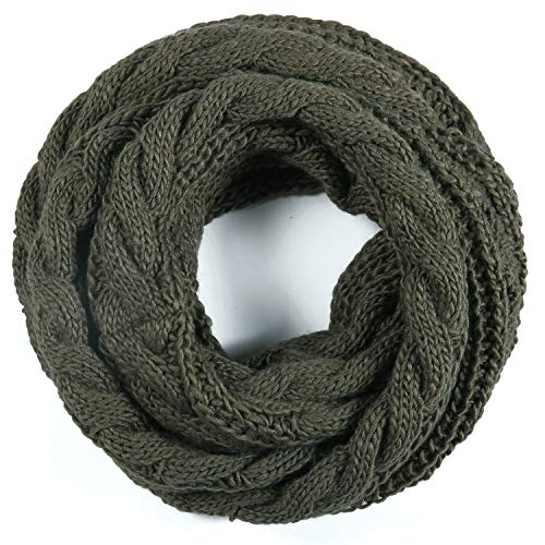 Winter Women Thick Cable Knit Ribbed Infinity Circle Loop Scarf - color: Dark Olive