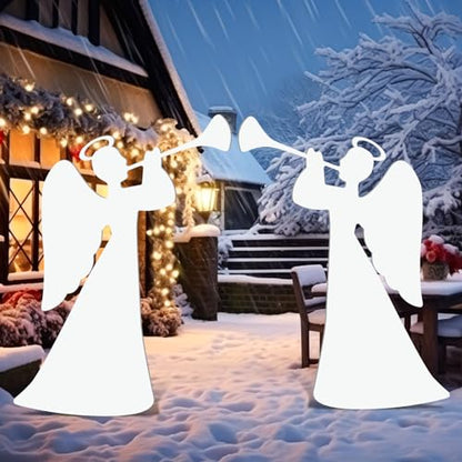Barydat 2 Pcs 35'' Christmas Angels Outdoor Decoration Large Trumpeting Angel Nativity Scene Yard Sign Religious PVC Waterproof Decor with Stake for Yard Garden Lawn Christmas Home Patio Outdoor