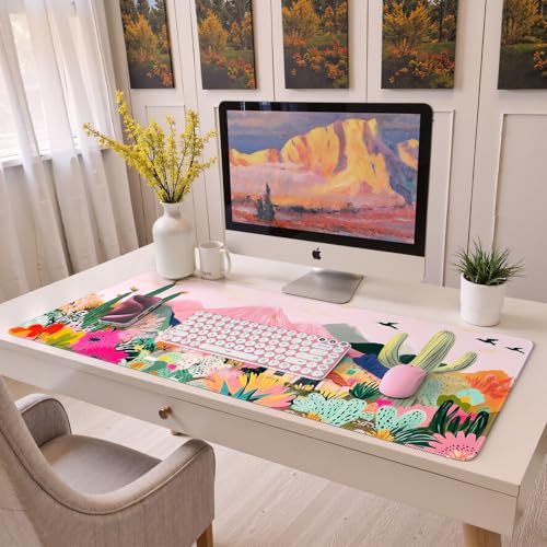 iCasso Desk Mat,Cute Mouse Pad for Desk,35"x16",Home Office, Cactus - color: A-cactus