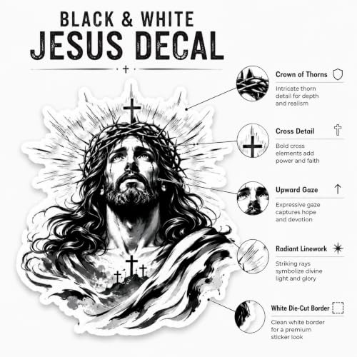 5 Pcs Jesus Crown of Thorns Sticker Set, Vinyl Jesus Car Decals - size: 3 inch