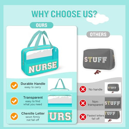 Nurses Week Gifts Chenille Letter NURSE Makeup Bag for Women,Preppy Nurse Cosmetic Pouch Zipper with Handle Nurse Essentials Bag for Work Supplies,Medical Assistant Bag Nursing Students(NURSE-Green) - color: NURSE-Green