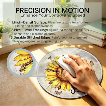 Sunflower Floral Inspirational Small Round Mouse Pad 8.6x8.6in - color: Sunflower Mouse Pad