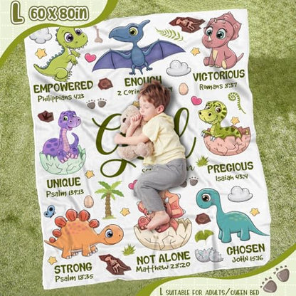 Dinosaur Christian Gift Blanket, God Says I Am Bible Verse Throw 60x80" - color: Bible-dinosaur, size: 60"x80"