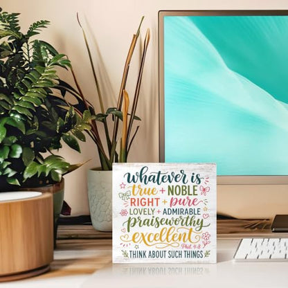 Whatever Is True Noble Right Pure Christian Wooden Box Sign Gifts - color: Rainbow