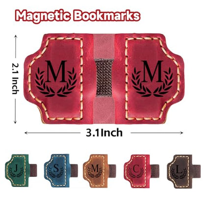 Custom Bygone Mark Bookmark with Pen Holder, 26 Letters Name Initial Erebloom Personalized Magnetic Leather Book Mark, Magnetic Pen Holder Bookmark for Reading Men Women (Red, B) - color: Red, size: Initial B