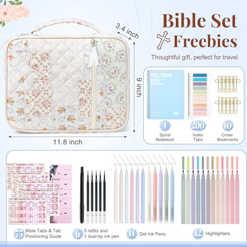 Bible Cover for Women Bible Case Large Bag Study Supplies Journaling Kit Book Carrying Case with Highlighters Christian Gifts for Women - color: Patchwork Flowers Jumbo Pack, size: Upgraded Set