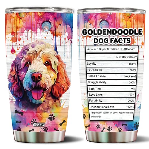 Gifts for Goldendoodle Lovers 20 Oz Stainless Steel Tumbler Travel Coffee Mug Gift Ideas for Goldendoodles Dog Lovers Owners Funny Facts Water Bottle - color: GOLDENDOODLE