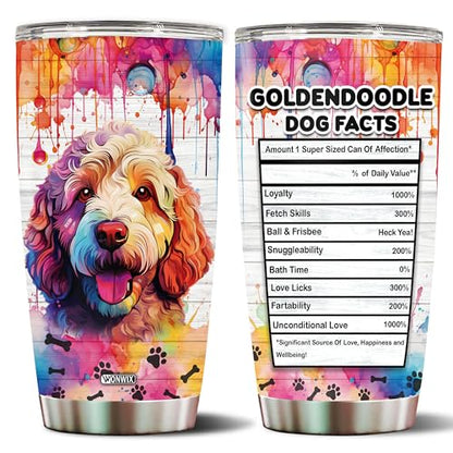 Gifts for Goldendoodle Lovers 20 Oz Stainless Steel Tumbler Travel Coffee Mug Gift Ideas for Goldendoodles Dog Lovers Owners Funny Facts Water Bottle - color: GOLDENDOODLE