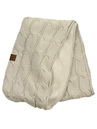 C.C Women's Winter Cable Knit Sherpa Lined Warm Infinity Pullover Scarf - color: Beige