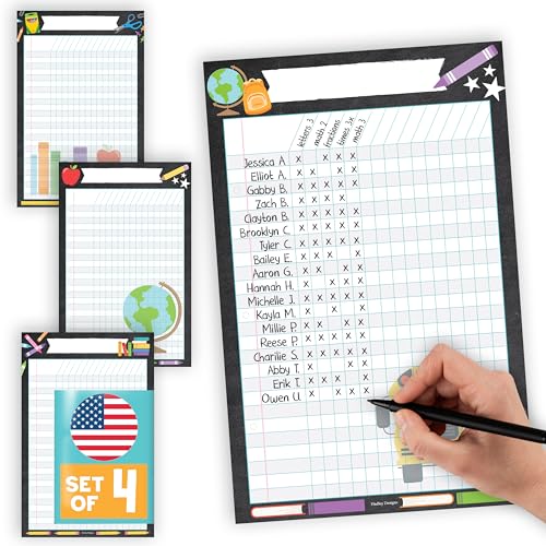 Attendance Chart for Classroom -4pc Laminated Chore & Reward Chart for Kids - color: Colorful Chalk