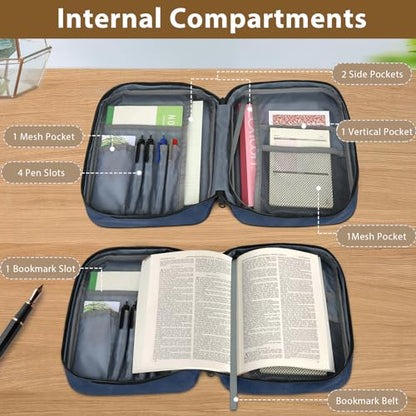 GERMUN Bible Cover with Durable Handle, Carrying Book Case Church Bag Bible, Protective with Zippered Pocket, Bible Study Accessories Supplies, Book Protector for Book Lovers, Blueblack - color: Black&blue