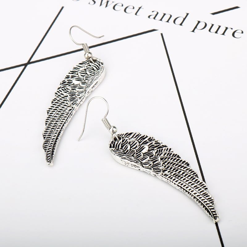 coadipress Angel Wing Earrings for Women Unique Silver Plated Fairy Feather Guardian Dangle Drop Hook Earrings Jewelry - color: Silver Angle Wings