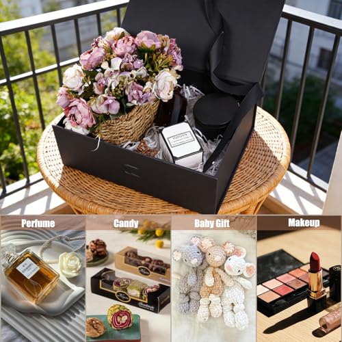 Aimyoo Black Gift Box with Ribbon, 8.6x6.7x3.4 inch Groomsman Proposal Box for Presents with Magnetic Closure Lids, Rectangle Collapsible Luxury Box for Wedding, Christmas, Halloween, Birthday - color: Black 8.6x6.7x3.4 inch-1 Pack