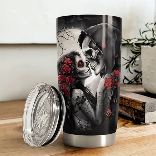 SANDJEST Skull Couple Tumbler 20oz Stainless Steel Insulated Coffee Travel Cup Tumblers Gifts for Wife Husband Boyfriend Girlfriend on Birthday Christmas Valentines Anniversary - color: Couple