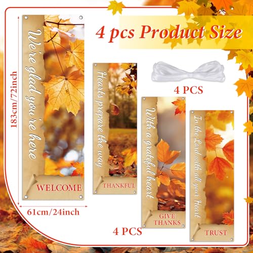 4Pcs Church Banners for Sanctuary Wall Welcome Inspirational Religious Banner Hanging Backdrop Fall Thanksgiving Maple Leaves Vintage Paper Church Scripture Bible Verse Banner for Holiday School Decor - style: Golden Fall Harvest