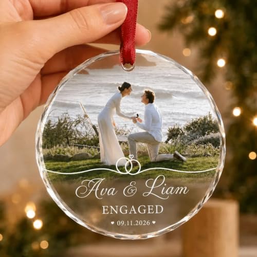 Personalized Engagement Photo Glass Ornament, Engaged Couples Photo Gift, Wedding Ornament, for Couple - color: Ds 06