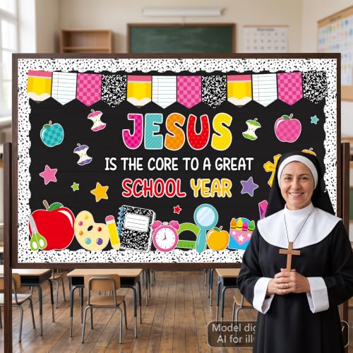 Back To School Religious Classroom Bulletin Board Christian Composition Theme Classroom Decor Jesus is The Core to a Great School Year Bulletin Board for Sunday Schools Teacher Nursery Door Wall Decor