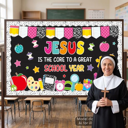 Back To School Religious Classroom Bulletin Board Christian Composition Theme Classroom Decor Jesus is The Core to a Great School Year Bulletin Board for Sunday Schools Teacher Nursery Door Wall Decor