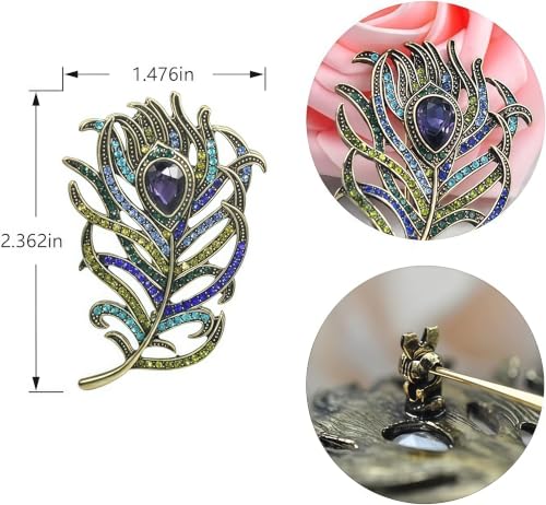 Cameo Brooch Vintage Silver Tone Lady Portrait Brooch Pins for Women Victorian Jewelry Crystal Rhinestone Brooches for Hat Scarf Collar Lapel Handbags Shawls for Christmas - color: Peacock feathers brooch-2 Pack