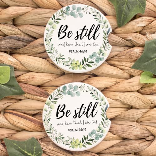 Be Still Christian Car Coasters 2 Pack, 2.6 Inch Ceramic Cup Holder Decor