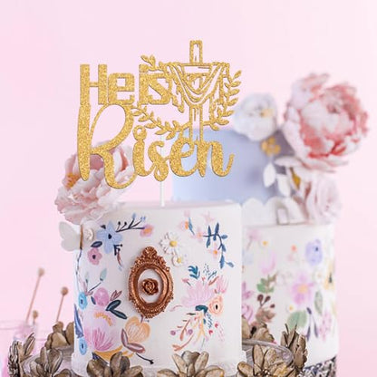 He is Risen Cake Topper, Jesus Easter Cake Décor, Religious Cross Cake Decoration, Spring Easter Party Decorations Supplies, Gold Glitter
