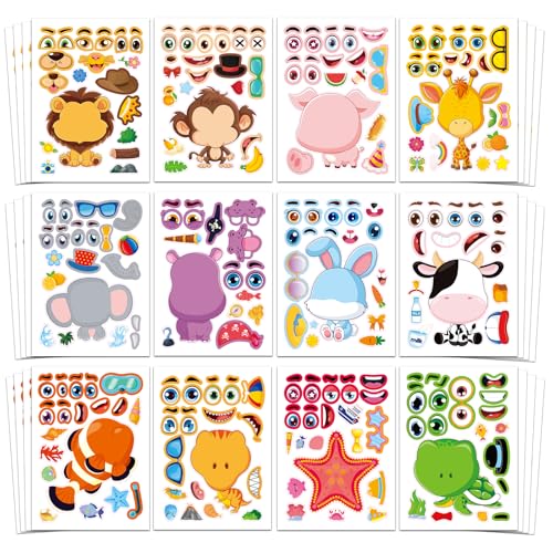 48 Animal Make-a-Face Sticker Sheets for Kids - style: Cute Animals