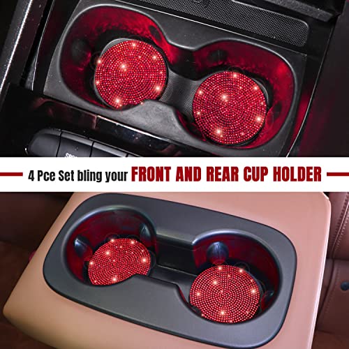 ToBeQueen Bling Car Cup Holder Coaster, 4 Pack Universal Vehicle Cup Holders Coasters Automotive Interior Accessories for Women,Red - color: B-red