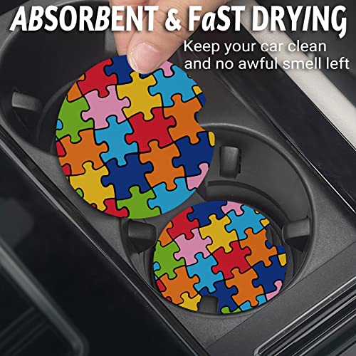 Yonlevres Car Coasters for Cup Holders, 2 Pack, Autism - color: Autism Puzzle
