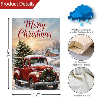 Louise Maelys Christmas Truck Garden Yard Flag 12x18 Inch Snow - color: Multi-9
