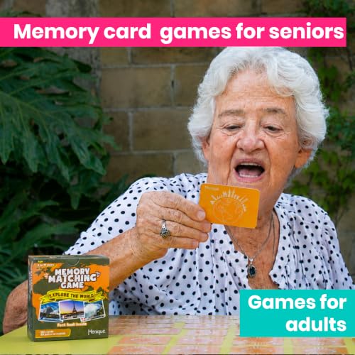 Menique Explore the World Memory Matching Game – Geography Game with 100 Photo Cards, 50 Countries, Flags & Landmarks – Travel Card Game with Educational Booklet, Ages 3+ - style: Explore the World