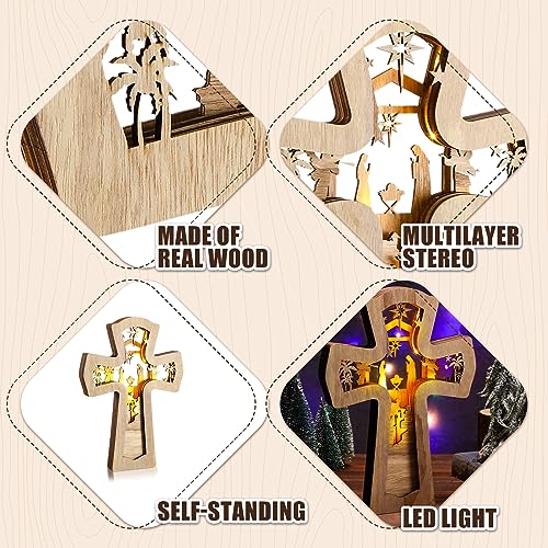 Bucherry Wooden Nativity Scene Christmas Tabletop Ornament,Cross - style: Cross