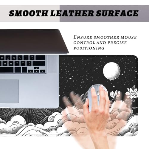 Moon Mountain Gaming Mouse Pad Black White Landscape Zen Mountain Mousepad Extended Large Laptop Keyboard Non-Slip Rubber Base with Stitched Edges 31.5x11.8 Inch - color: Moon Mountain, size: 31.5" x 11.8"