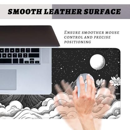Moon Mountain Gaming Mouse Pad Black White Landscape Zen Mountain Mousepad Extended Large Laptop Keyboard Non-Slip Rubber Base with Stitched Edges 31.5x11.8 Inch - color: Moon Mountain, size: 31.5" x 11.8"